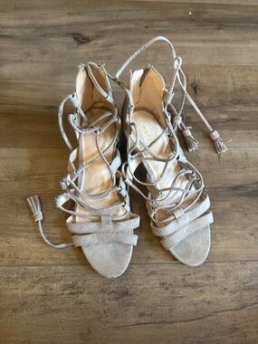 Lace-Up Madden Girl taupe Sandals in Light Taupe